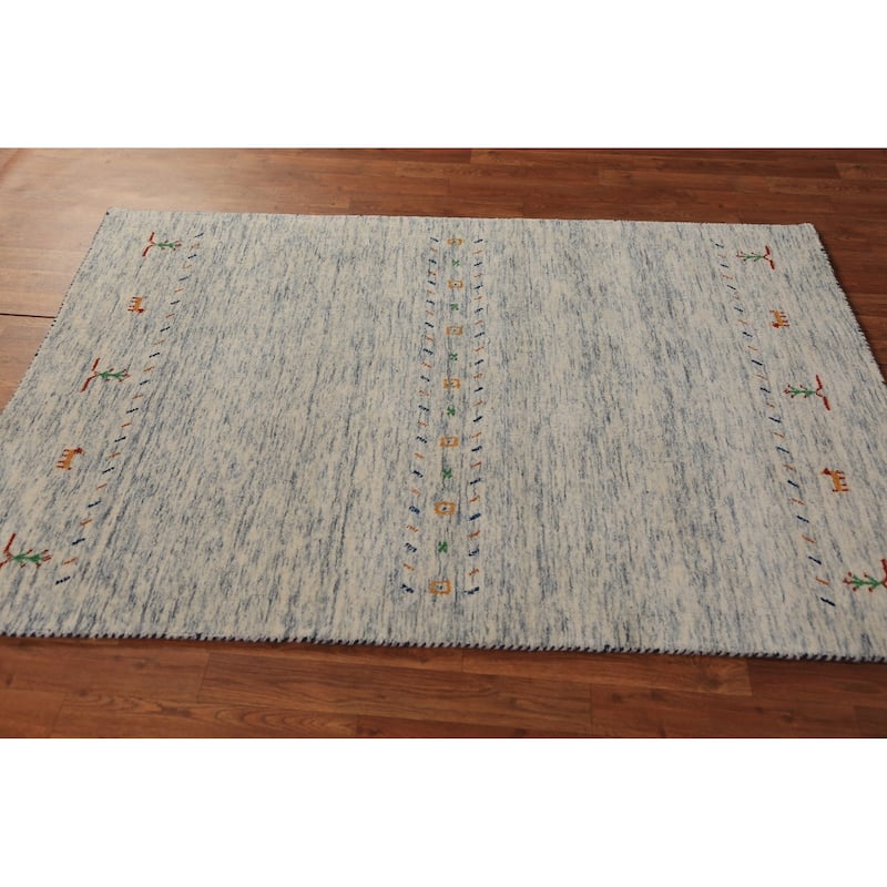 Little Animals Gabbeh Oriental Area Rug Handmade Beige Wool Carpet - 4'0" x 5'10"
