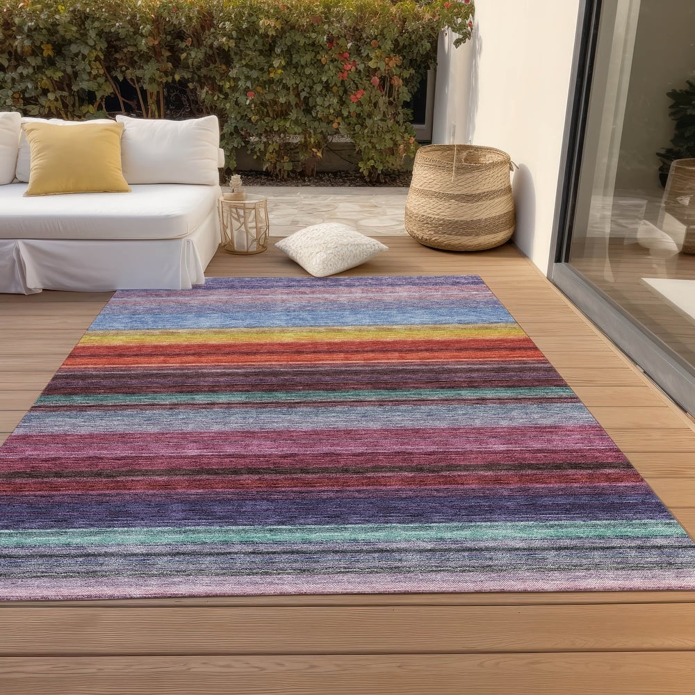 Machine Washable Indoor/ Outdoor Ombre Stripes Chantille Rug