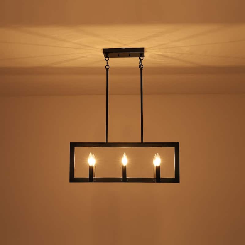 Modern Farmhouse 6-Light Black Rectangle Island Pendant Textured Glass