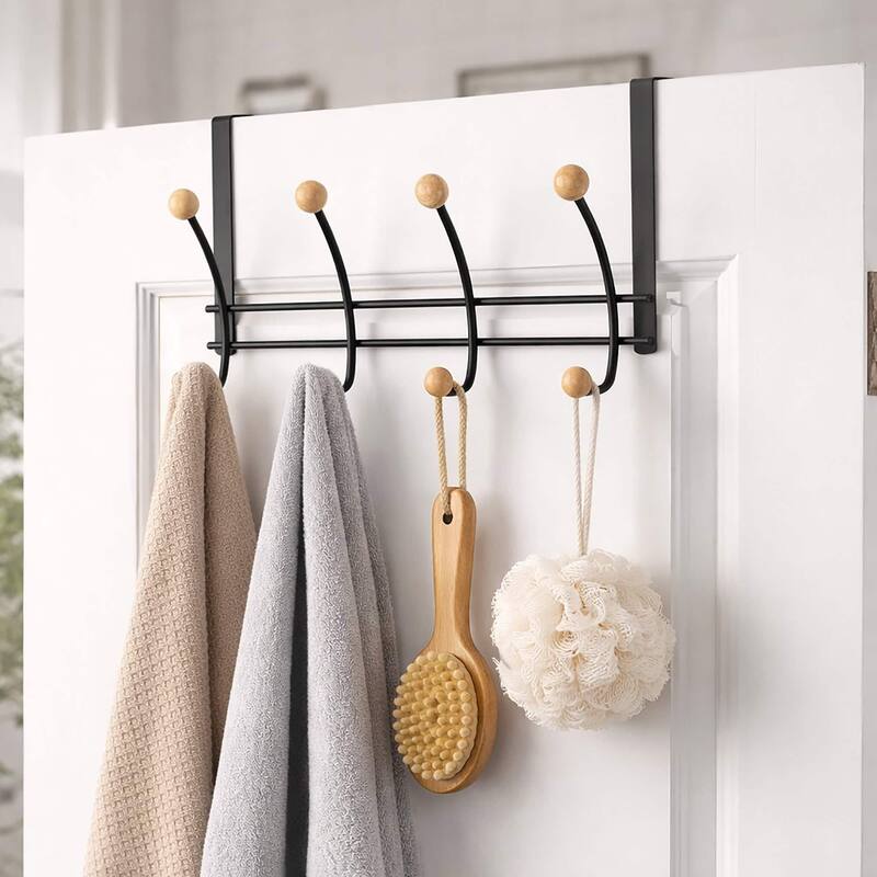 Over The Door Hook Rack with 8 Ball Ends - 15 L x 4 W x 7.5 H - Black/Natural