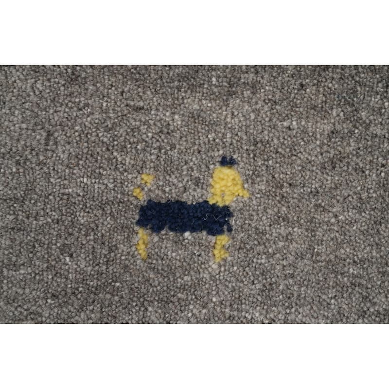 Hand Knotted Oriental 100% Wool Carpet Tribal Animal Pictorial Greys & Charcoal Gabbeh Area Rug - 8' 0'' X 6' 0''