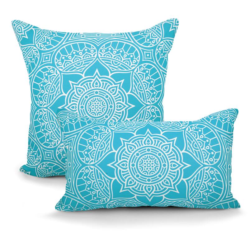 Decorative Indoor/Outdoor Weatherproof Lumbar Throw Pillows with Inserts (Set of 2) -12x20 - 18x18 Inches