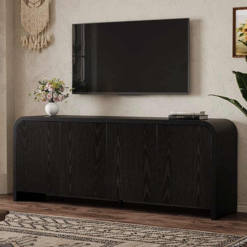 Farmhouse 4-Door Sideboard, Wood Media Console with Adjustable Shelves for Living Room