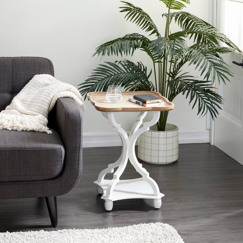 Wooden Accent Table with Brown Wood Top - White - Roche River Decor - 20"W x 20"L x 25"H