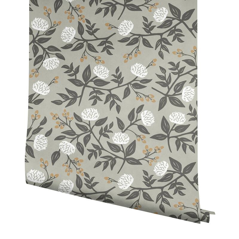 Rifle Paper Co. Peonies Grey Floral Premium Peel + Stick Wallpaper