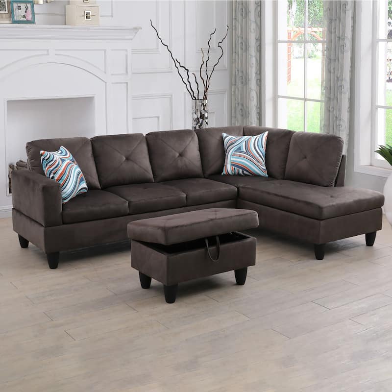 Espresso Velvet Storage Ottoman Rectangle Footstool