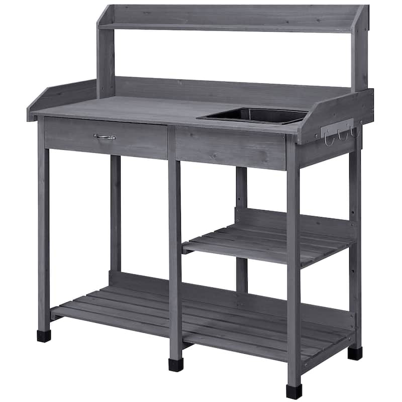 Yaheetech Garden Potting Bench Planting Bench with Sink Drawer Rack