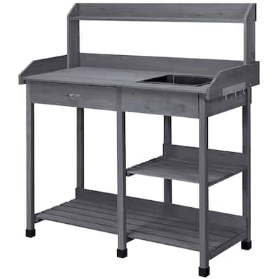 Yaheetech Garden Potting Bench Planting Bench with Sink Drawer Rack