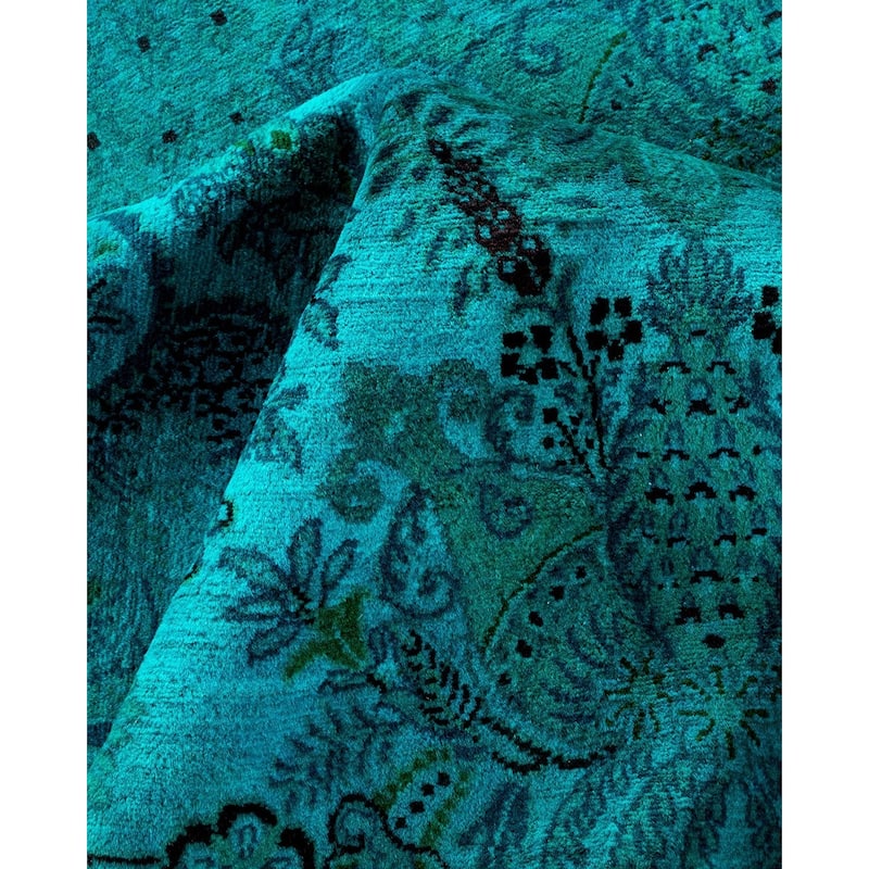 Overton Hand Knotted Wool Vintage Inspired Modern Contemporary Overdyed Blue Area Rug - 8' 0" x 10' 3"