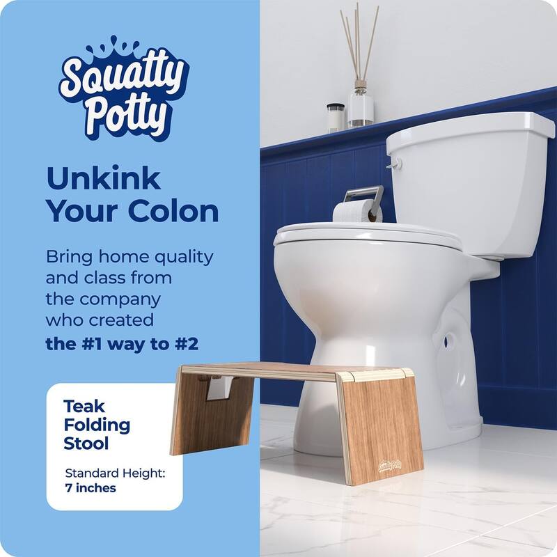Squatty Potty Oslo Teak Folding Toilet Stool, Compact Stylish and Space-Saving Design for Better Bathroom Posture