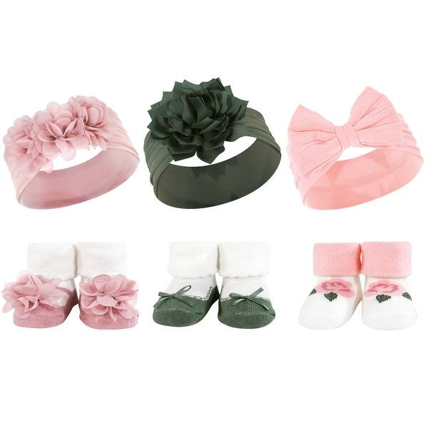slide 1 of 1, Hudson Baby Infant Girl Headband and Socks Giftset, Pink Green, One Size - Pink Green Pink Green - One Size
