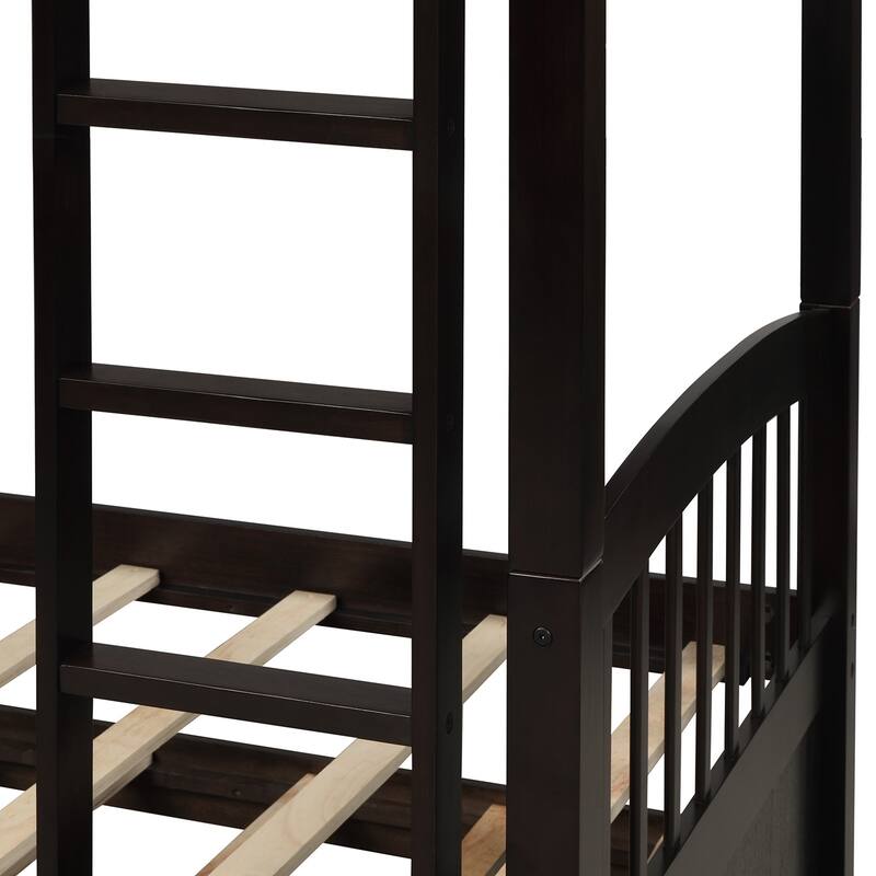 Twin Bunk Bed with Ladder, Safety Rail, and Trundle with 3 Drawers for Teens and Guest Rooms