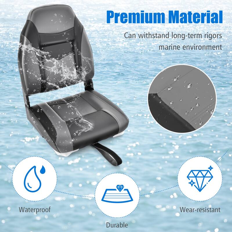 Costway High Back Folding Boat Seats with Black Grey Sponge Cushion & - See Details