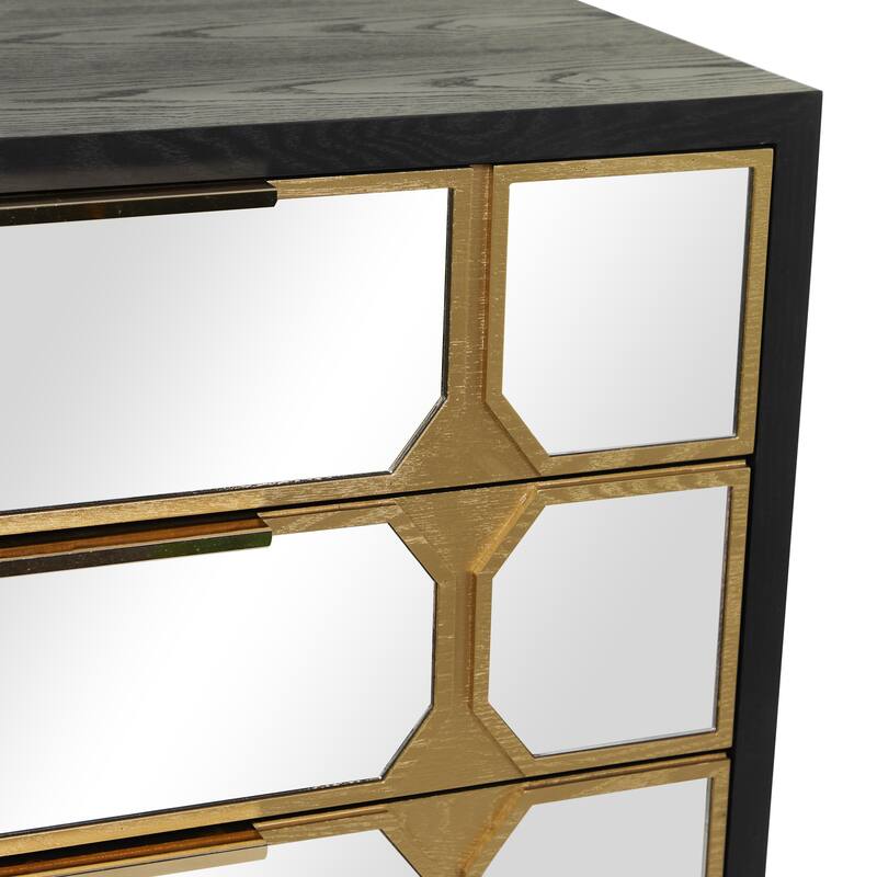 Wooden 3 Drawer Chest with Mirrored Front - Gold or Black - Roche River Decor
