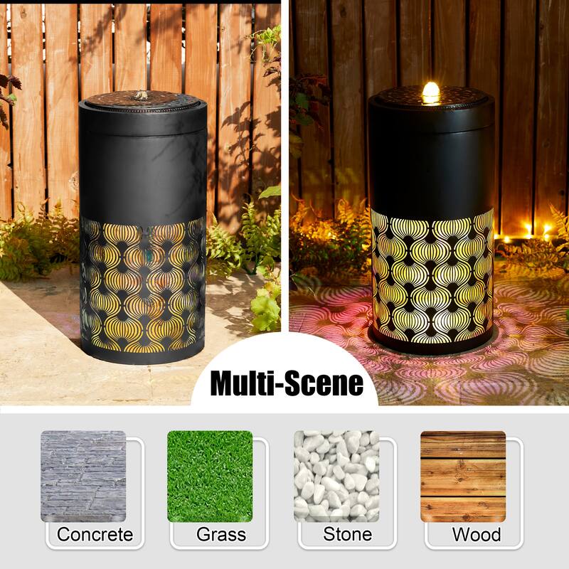 Glitzhome 24"H/35"H Metal Modern Cutout Pattern Outdoor Floor Fountains with Laser Lighting