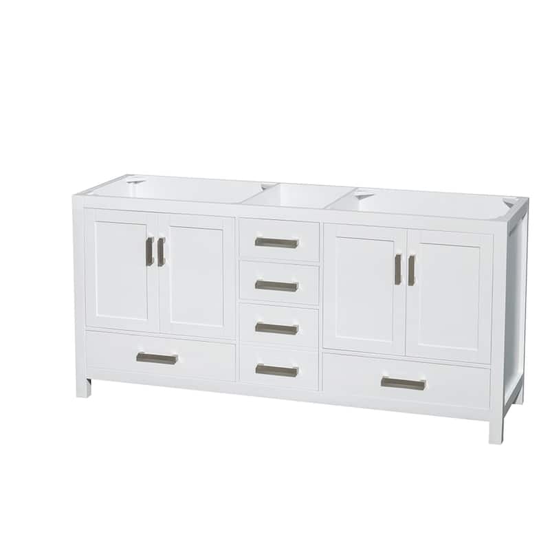 Wyndham Collection Sheffield 71" Double Freestanding Hardwood Vanity - White / Brushed Chrome Hardware - Painted