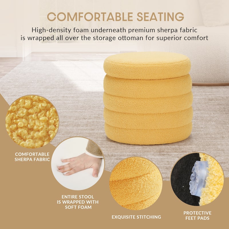 Bayville 16" Tall Sherpa Round Ottoman With Storage