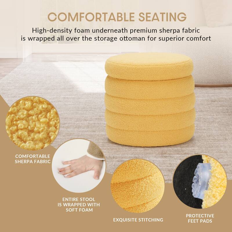 Bayville Sherpa Swivel Chair With Round Storage Ottoman 2-Piece Set
