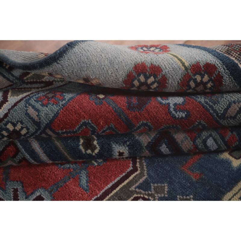 Blue Kazak Indian Area Rug Hand-Knotted Geometric Wool Carpet - 8'1" x 9'9"