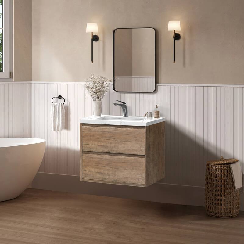 NebulaSky 24/ 30/ 36/ 48 in Wall Mounted Single Sink Bathroom Vanity with Engineered Stone Top Combo Cabinet Vanity Set