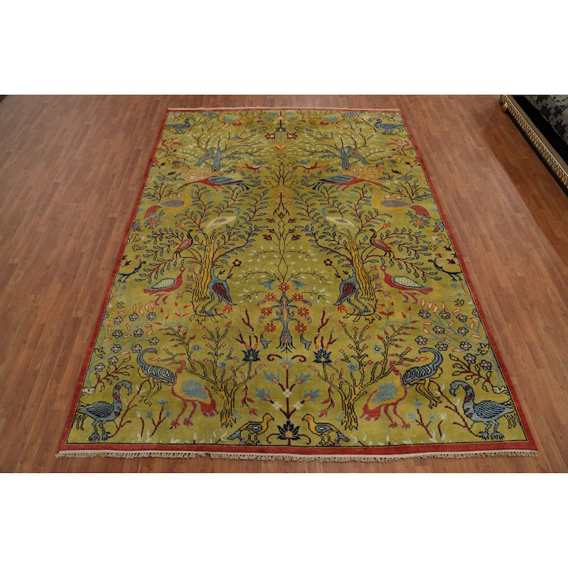Hand-knotted Traditional Wool Green Floral Oriental Area Rug - 11' 11'' X 8' 9''