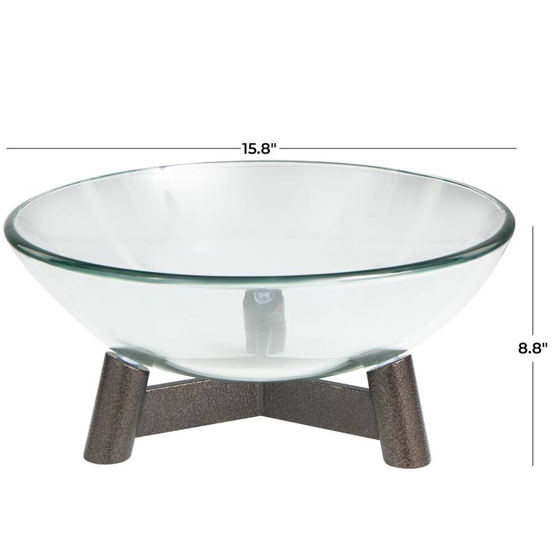 Clear Glass Serving Bowl with Bronze Hammered Y-Shaped Stand
