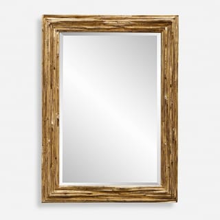 Overlap Teakwood Framed Rectangular Wall Mirror - 43.75" - Antique Gold