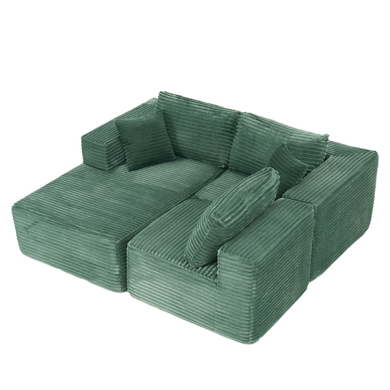 Dovelina Convertible Plush Corduroy Foam-Filled Sleeper Sofa Chaise for Living Room