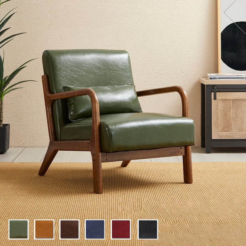 Glitzhome 30.75"H Mid-Century Modern PU Leather Armchair Accent Chair with Pillow - 25.75"W x 33.75"D x 30.75"H