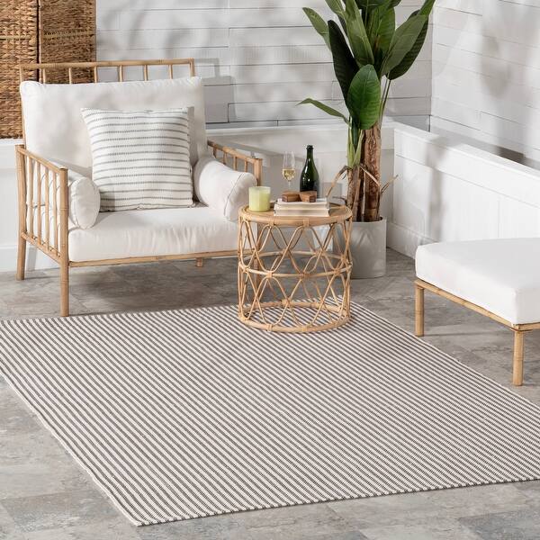 slide 2 of 27, Home Conservatory Pinstripe Handwoven Indoor/Outdoor Area Rug 4' x 6' - Brown - Rectangle