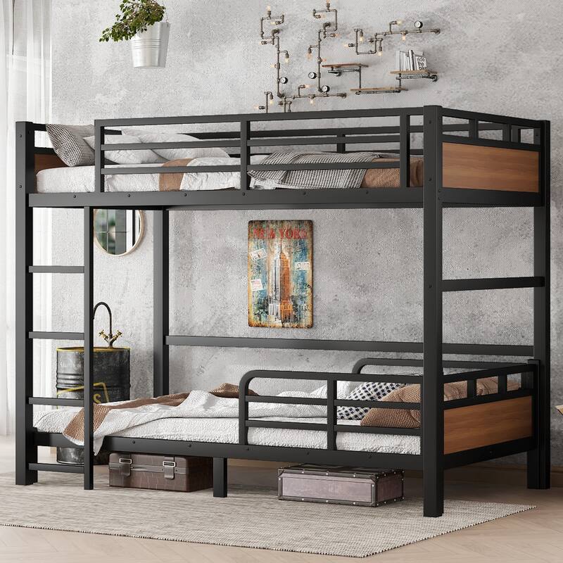 Metal High Loft Bed and Platform Bed, Heavy Duty Metal Bunk Bed Frame, Noise Free, Can be Converted into 2 Beds - Walnut - Twin XL