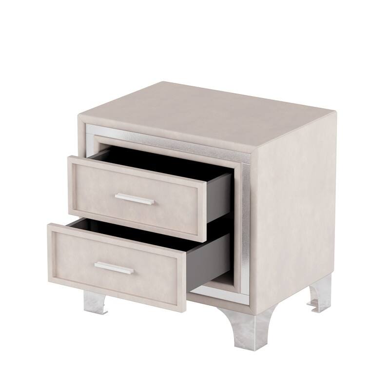 2-Drawer Nightstand with Metal Legs for Bedroom