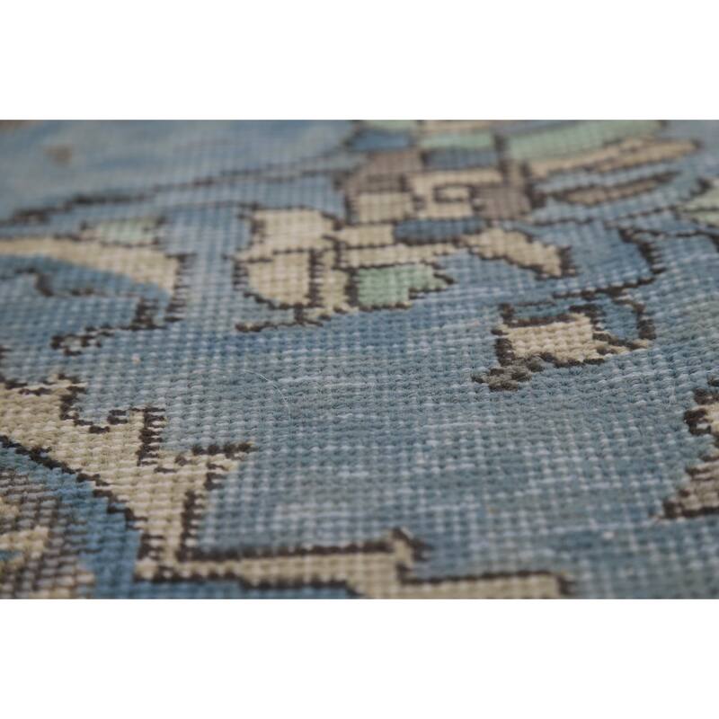 Blue Tabriz Persian Area Rug Handmade Traditional Floral Wool Carpet - 6'7"x 9'6"