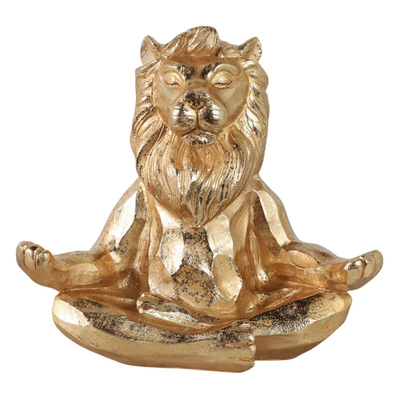 Resin Meditating Lion Figurine Animal Decor - 7"