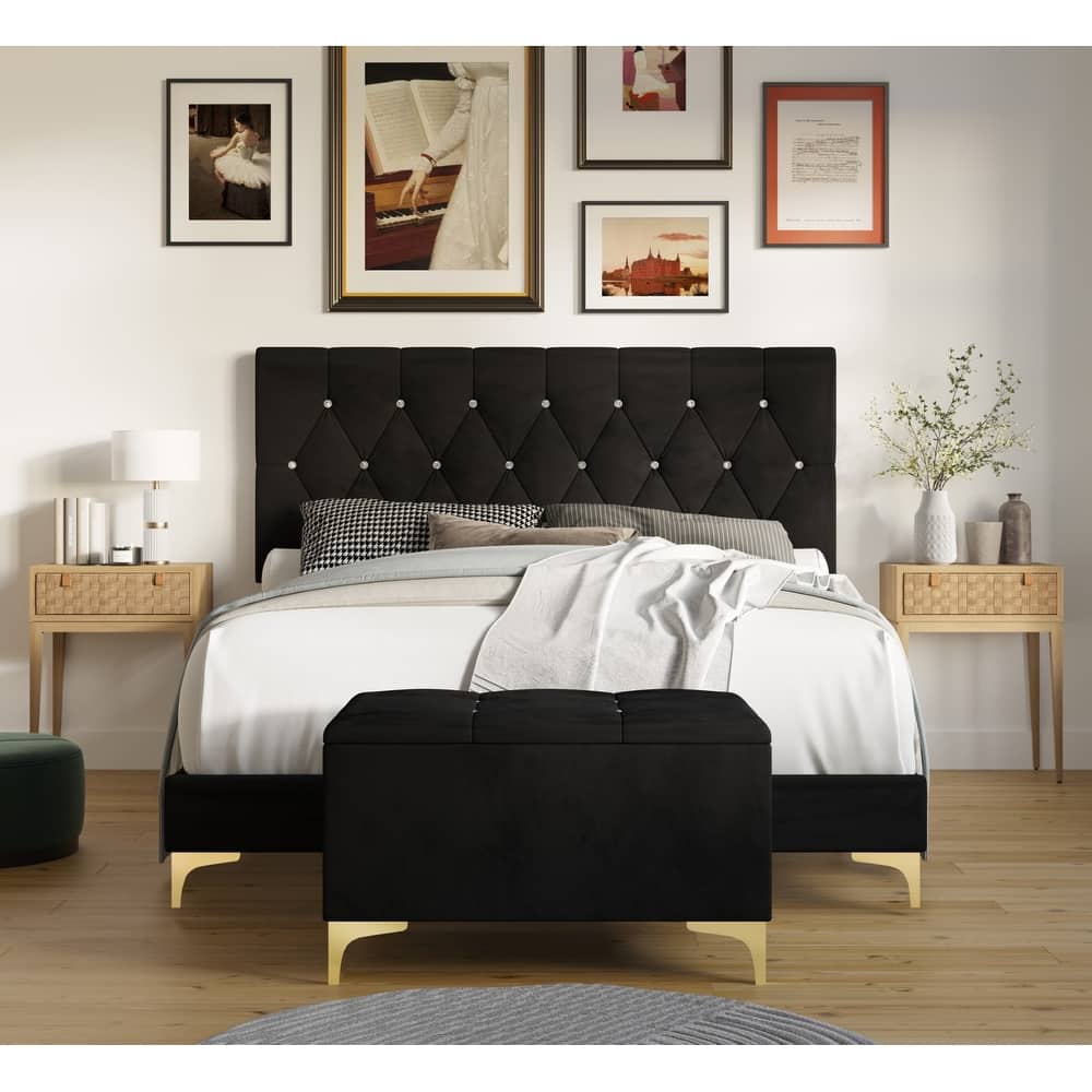 Pierre Upholstered Panel Bed with Storage Bench