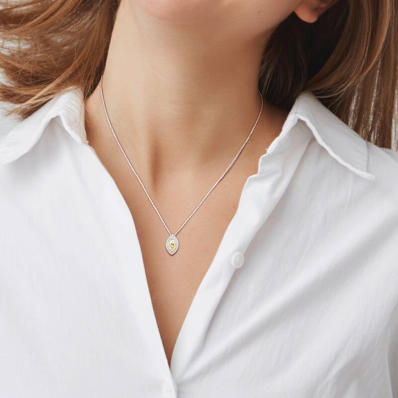 Miadora 1 1/3ct TDW Diamond Double Halo Necklace in 14k White & Yellow Gold