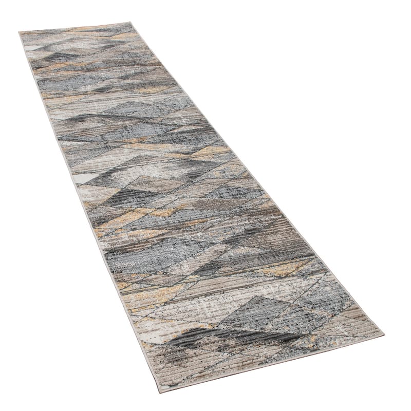Modern Rug For Living Room, Abstract Design 3D Effect In Grey Yellow