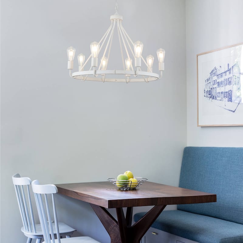 8-Light Candlestick Circle Wagon Wheel Foyer Chandelier Linear Island Chandelier Lighting for Dining Room