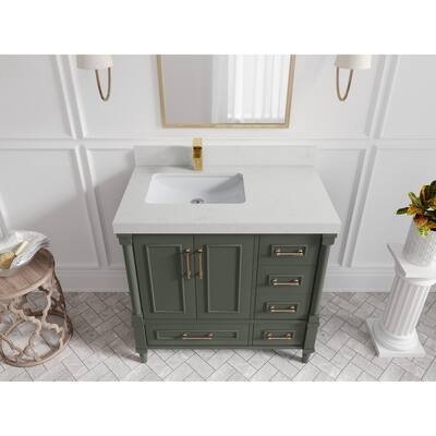 Willow Collections 36 in. W x 22 in. D Aberdeen Left Offset Sink Bathroom Vanity in Pewter Green with Countertop