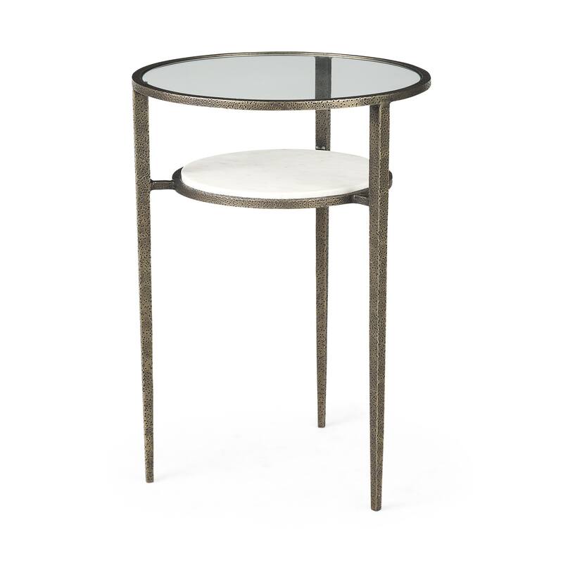 23" Bronze And Clear Glass And Metal Round End Table With Shelf - Bronze and Clear - Bronze and Clear