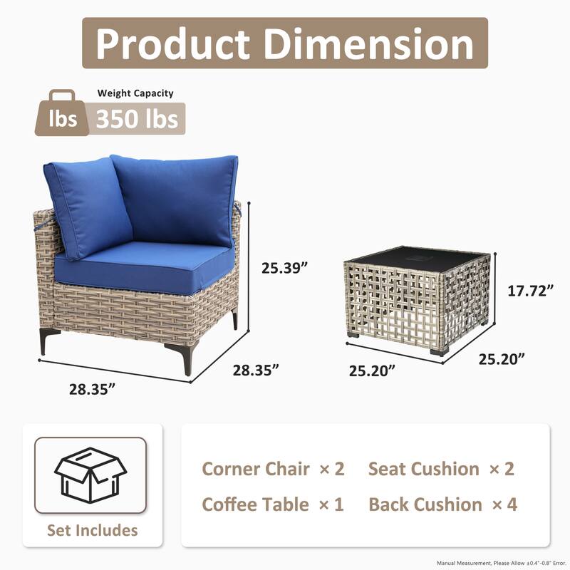 OVIOS 3 Pieces Outdoor Wicker Furniture Set With Solar-Powered Coffee Table