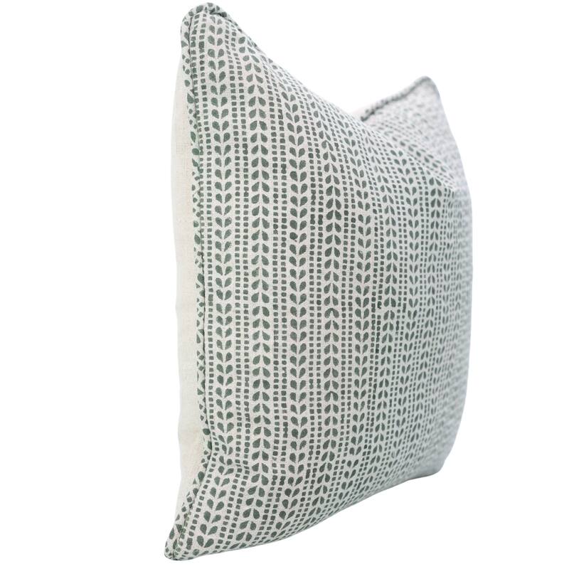 Fabdivine Pipine Fall Décor Farmhouse Hand Block Print Pillow Cover Sofa, Couch Cushion Case Linen - Pillow Covers - Ratanbel- Green - 24" x 24"