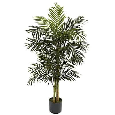 Golden Cane Palm Tree - 5ft Artificial Palm Tree, Home Office Decor, Realistic Indoor Plant, 2 Trunks, 60 Inch - 5ft.