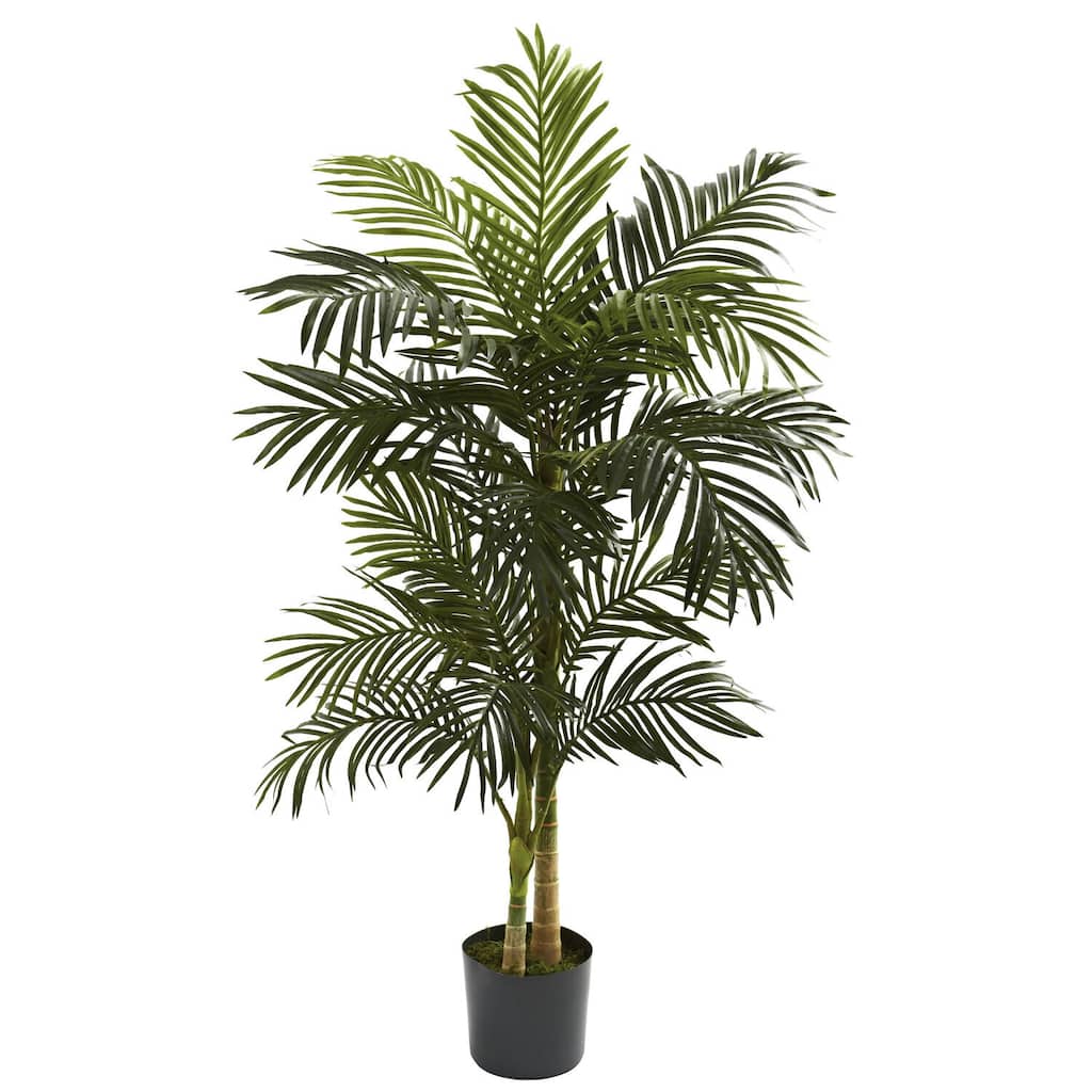 Golden Cane Palm Tree - 5ft Artificial Palm Tree, Home Office Decor, Realistic Indoor Plant, 2 Trunks, 60 Inch - 5ft.