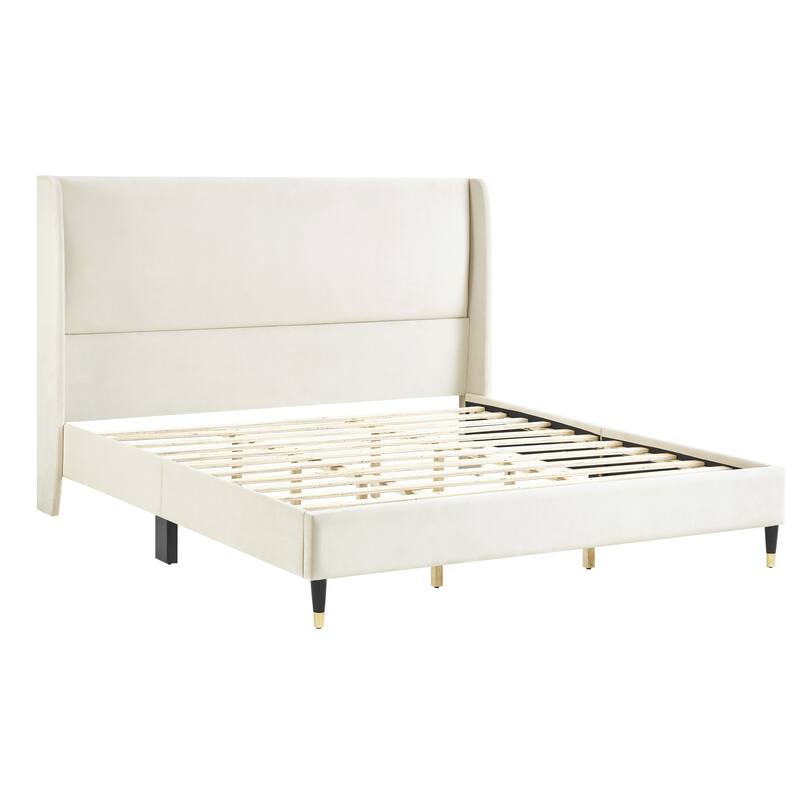 Rozitta Beige Velvet Wingback Platform Bed, King