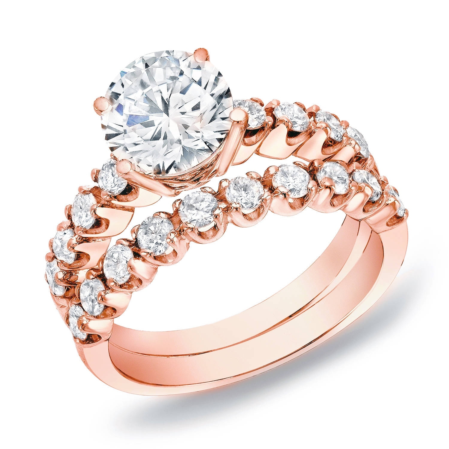 Auriya 14k Rose Gold 2ctw Classic Round Diamond Engagement Ring Set