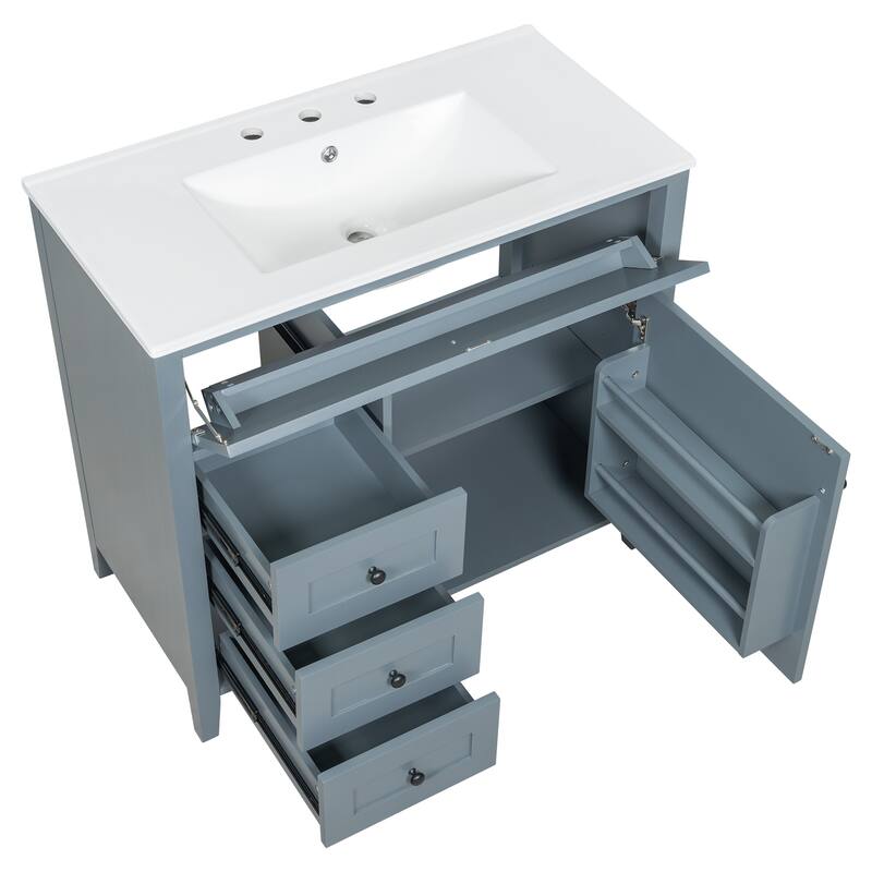 30/36 Inch Bathroom Vanity, Bathroom Sink Cabinet, Freestanding Bathroom Storage Cabinet with Ceramic Basin