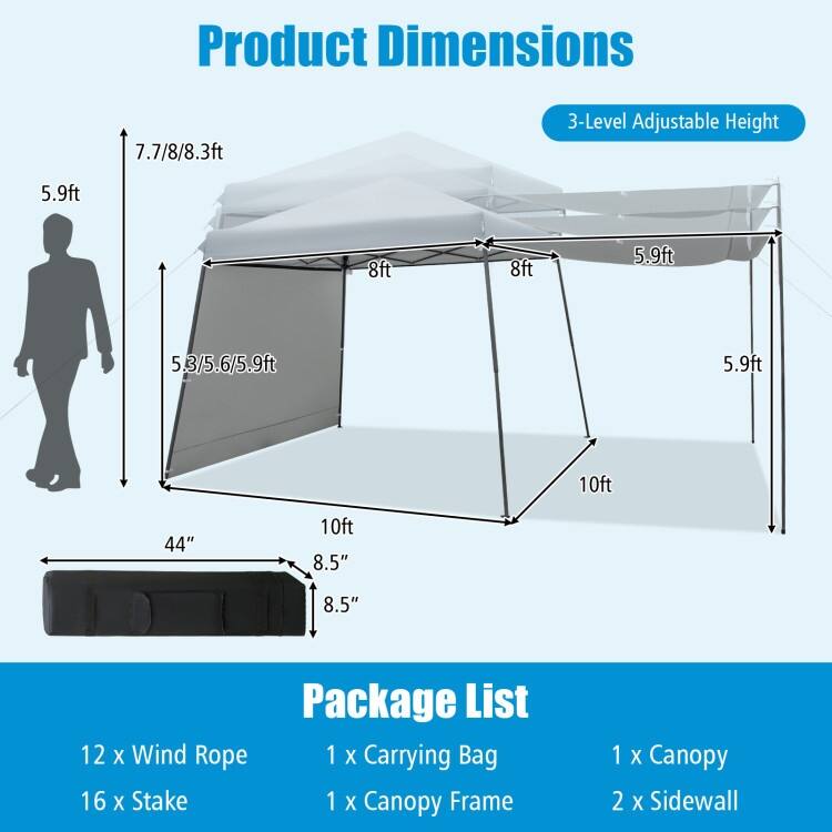 Patio 10x10FT Instant Pop-up Canopy Folding Tent with Sidewalls and Awnings Outdoor-Gray - 118 x 118 x 100.39 inch (L x W x H)