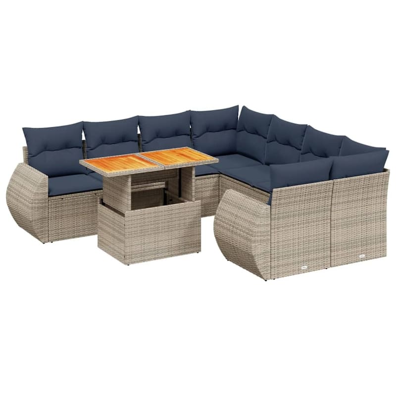 vidaXL Patio Sofa Set with Cushions Outdoor Furniture 9 Piece Poly Rattan - 24.4 x 24.4 x 27.2
