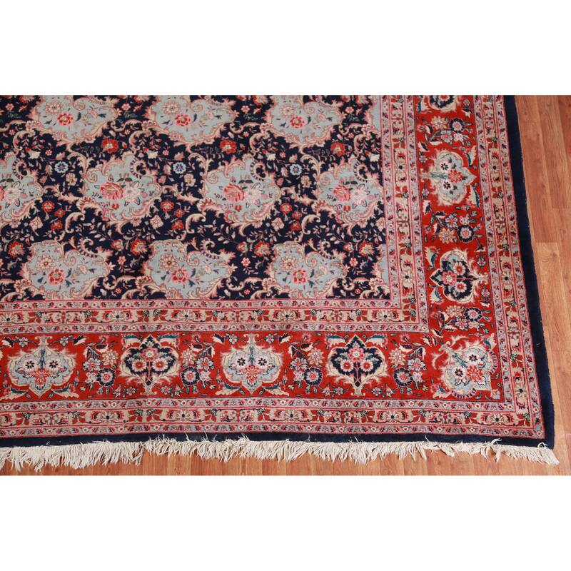 Hand Knotted Oriental 100% Wool Carpet Traditional All-Over Navy Blue & Blues Bidjar Area Rug - 12' 8'' X 9' 9''